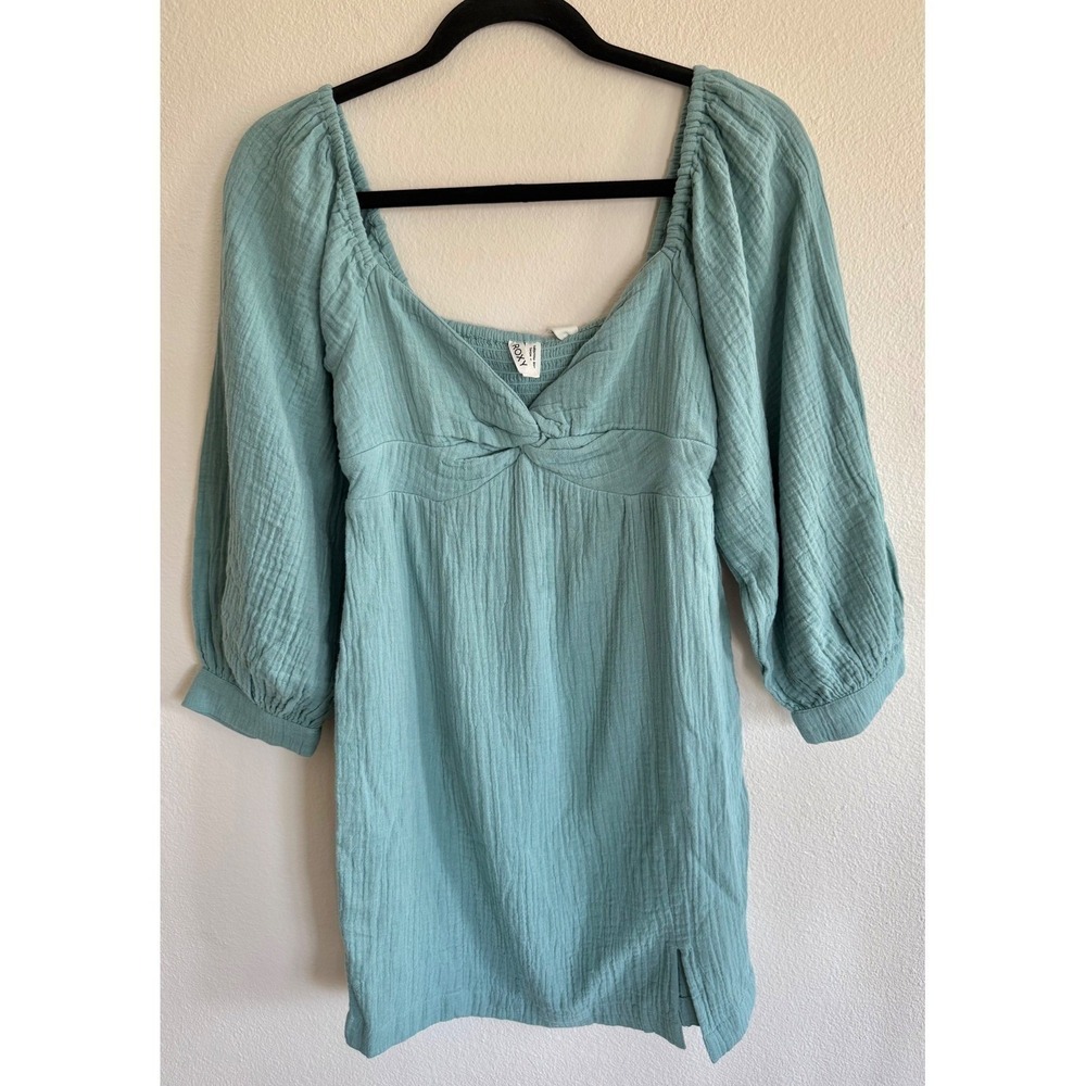 Roxy Junior's V-Neck Peasant Babydoll Mini Dress Size XS Mineral Blue Beach